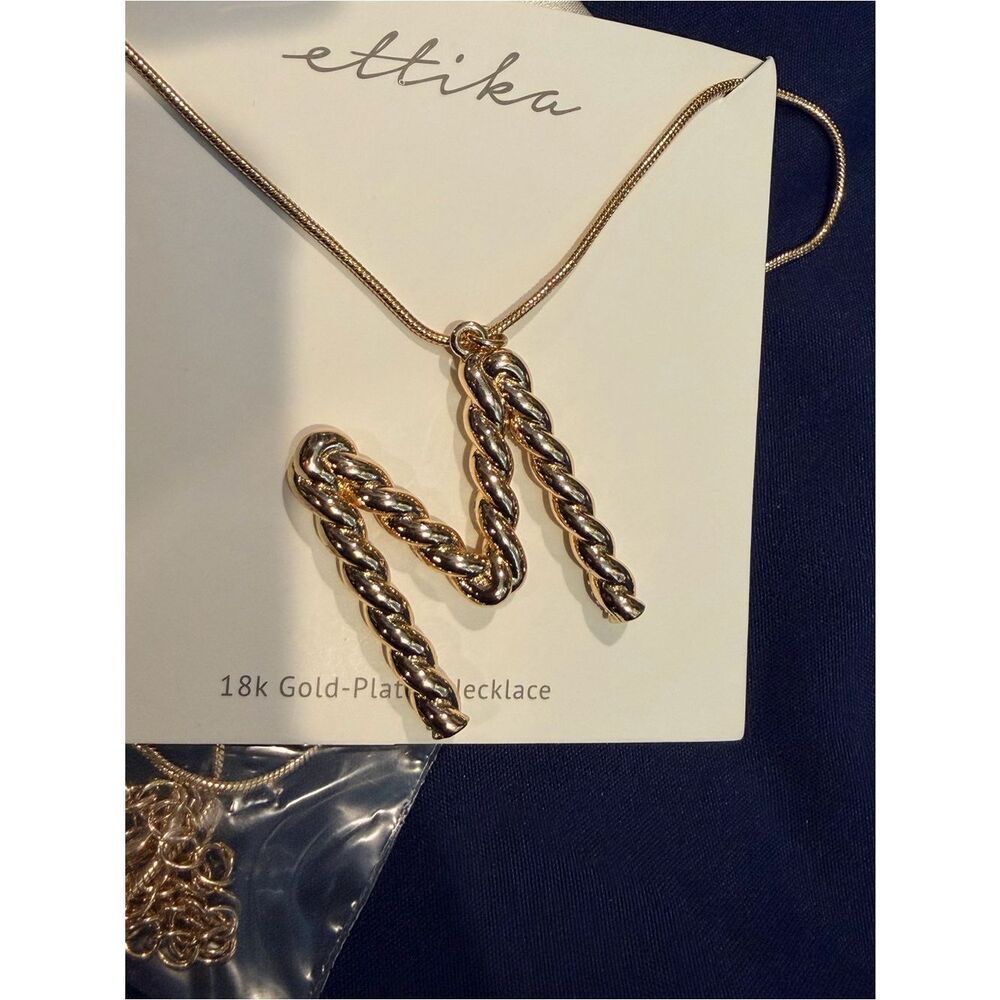 ettika 18K Gold-Tone Twisted M Initial Pendant Necklace - Picture 4 of 5